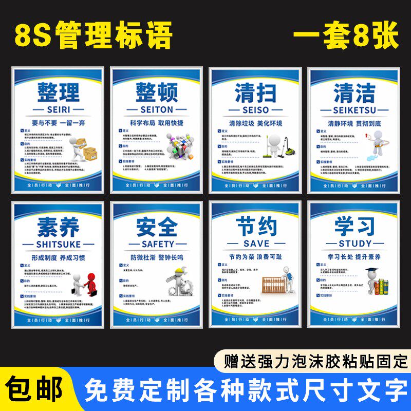 优选6S管理标识牌车间仓库5S/7S展板挂图8S会议室海报10S企业文化