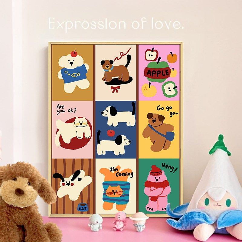 优选多巴胺小狗猫咪数字油画diy填充填色手工绘卡通丙烯油彩画装,家居饰品,DIY/数字油画,淘宝优惠券,粉丝福利购,淘宝优惠卷