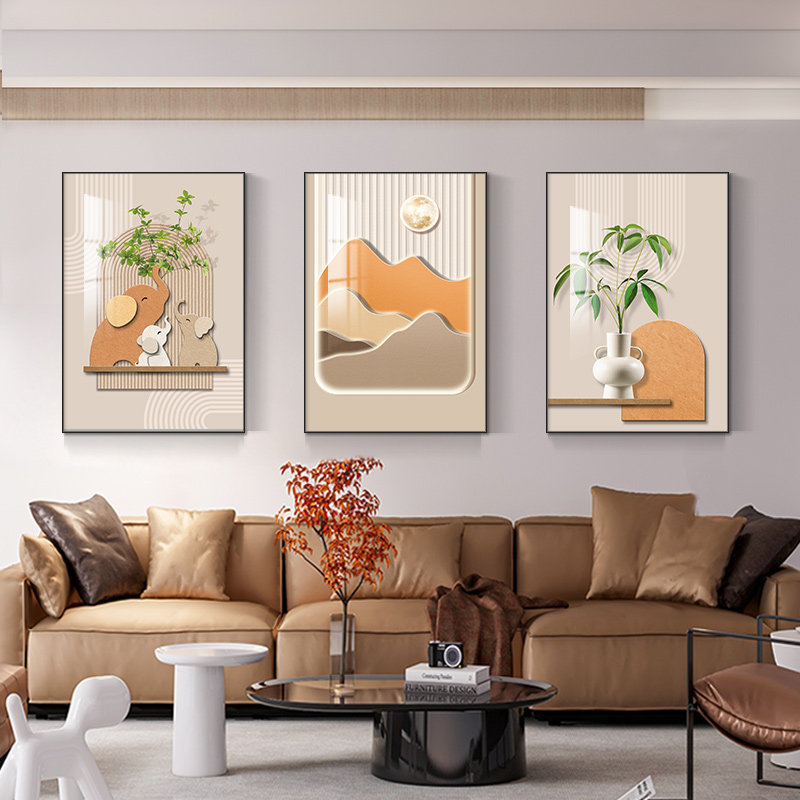 优选吉象平安客厅装饰画现代简约沙发背景墙挂画高级感装饰壁画三,家居饰品,现代装饰画,淘宝优惠券,粉丝福利购,淘宝优惠卷