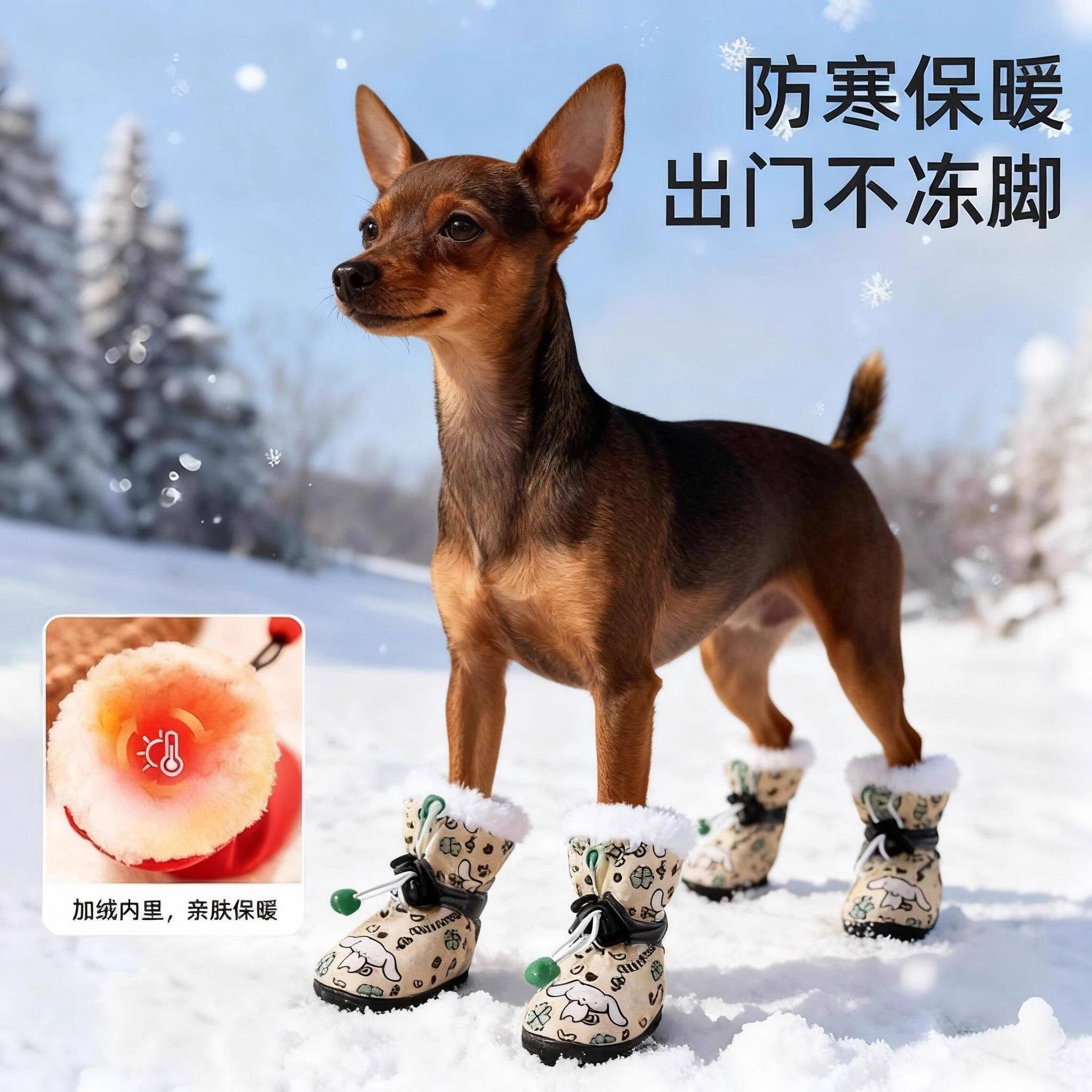 小鹿犬狗狗专用鞋子秋冬季天加绒加厚软底防掉小体小型犬脚套棉鞋