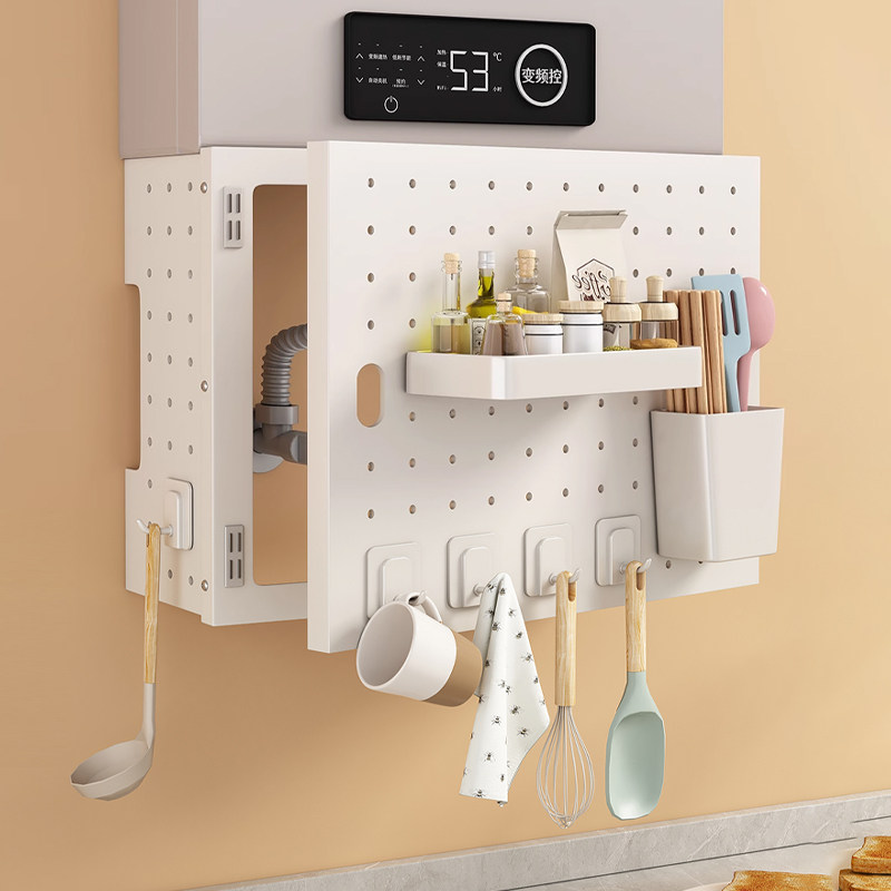 燃气热水器遮挡罩开 门式厨房置物架排气管道遮丑免打孔磁吸洞洞