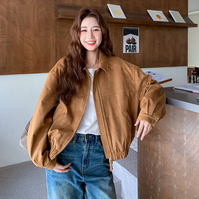 2025春秋现货复古麂皮绒韩系休闲外套1198805155228,女装短外套,ELIN 2025春秋现货复古麂皮绒韩系休闲外套1198805155228,女装短外套,ELIN