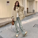 卡其色立领牛角扣风衣女2025秋新款设计感韩系宽松休闲小个子外套，女装短外套，ELIN