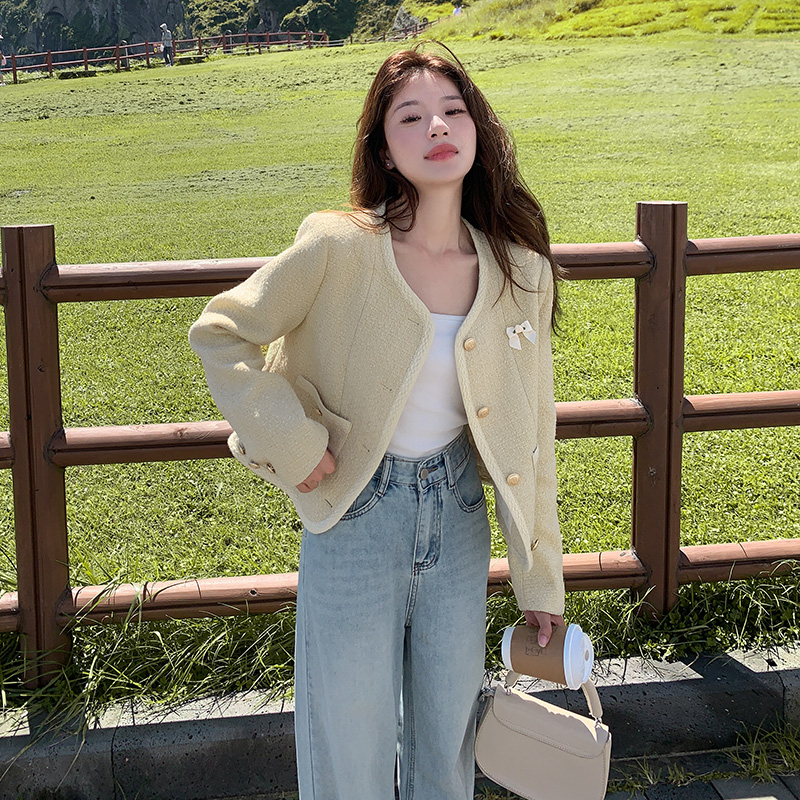 气质名媛小香风厚款单排扣短外套小个子上衣秋冬秋季春秋短款时尚，女装短外套，ELIN