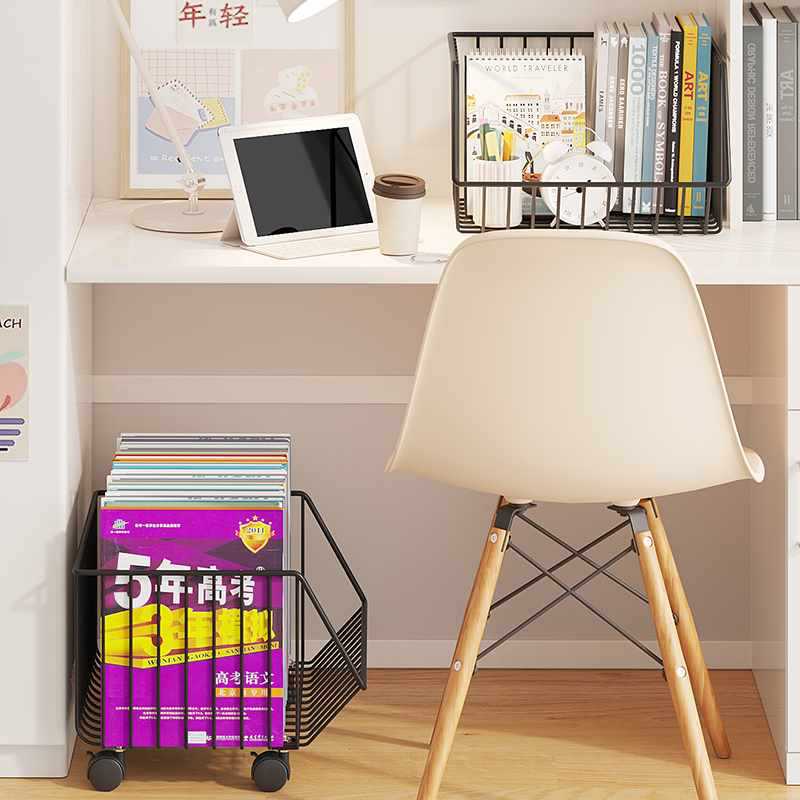 批发书桌旁小书架可移动带轮小书柜子置物架铁艺办公桌下简易落地