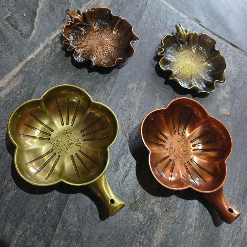 多功能镀铜金属墨碟笔搁笔洗荷花青蛙红铜水碟文房书法用品摆件