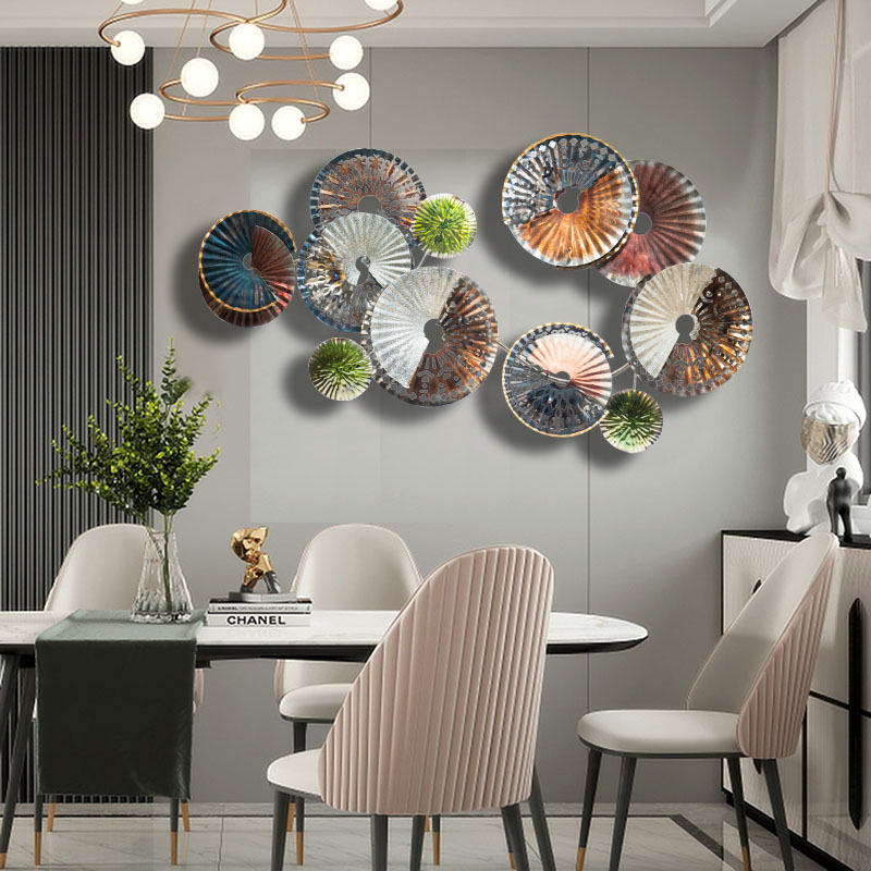 北欧室内墙上装饰金属壁饰铁艺壁挂置物玄关新中式墙饰多圆花现货