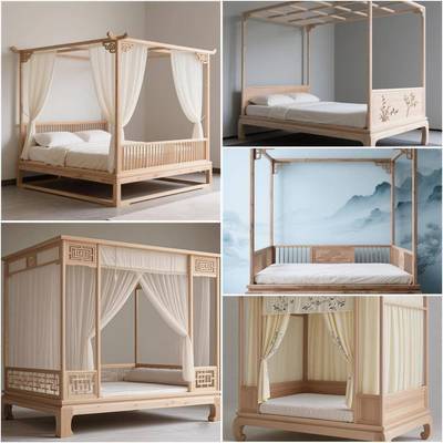 宋式架子床古风中式实木床双人四柱床民宿禅意主卧彷古架子床定制