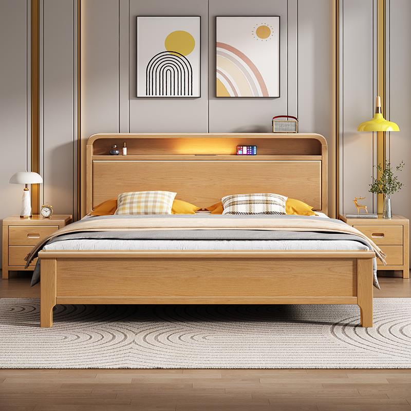 榉木全实木床1.8米双人床现代简约1.2m1.35米单人床原木1.5米婚床