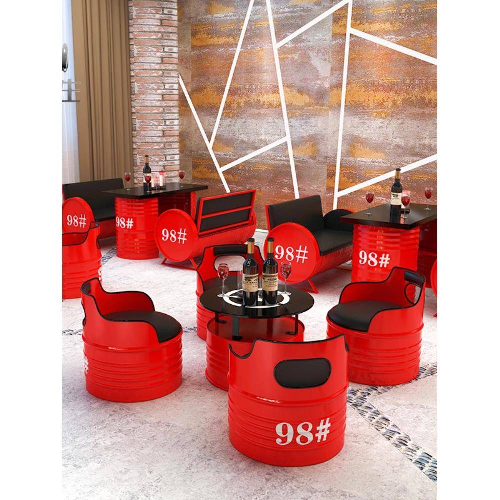 需定制工业风创意铁艺清吧铁艺酒吧餐厅卡座服装店油桶沙发接待洽