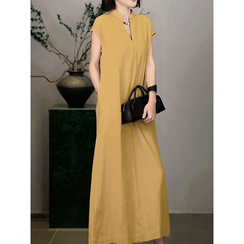 韩系简约高级感黄色连衣裙女2025