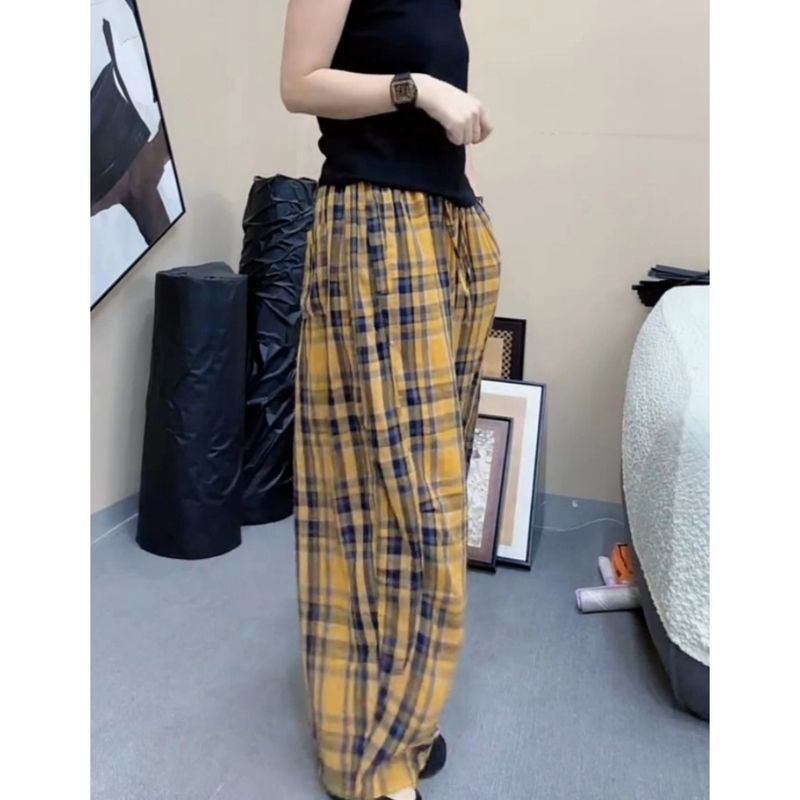 格子裤女裤宽松bf慵懒风休闲裤