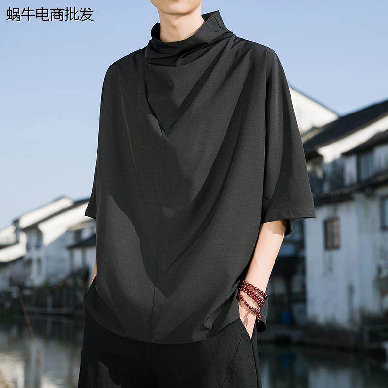 中国风男装冰丝改良汉服新中式居士短袖T恤夏季宽松复古风茶禅服