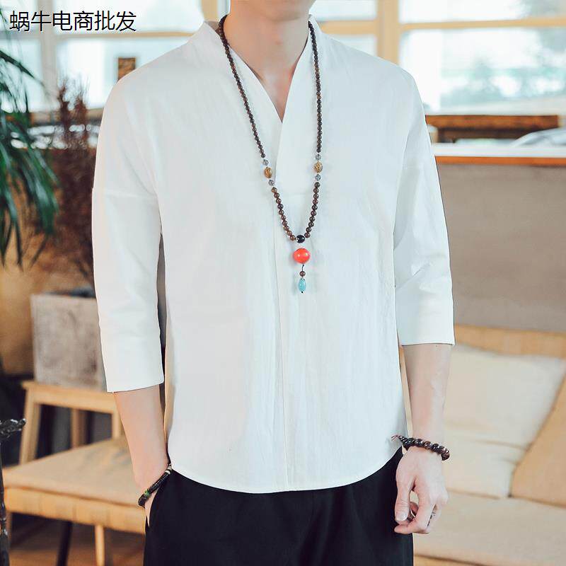 t恤短袖男夏季棉麻居士服茶服禅汉服男装中国风唐装中式纯棉上衣