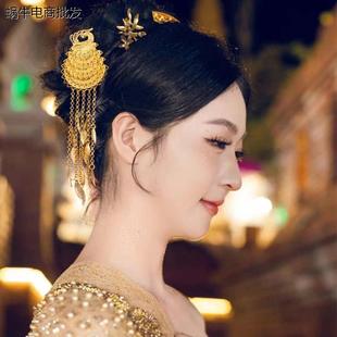 新款 纳傣族叶子流苏发簪古风民族风发饰异域风丽江汉服头饰 西双版