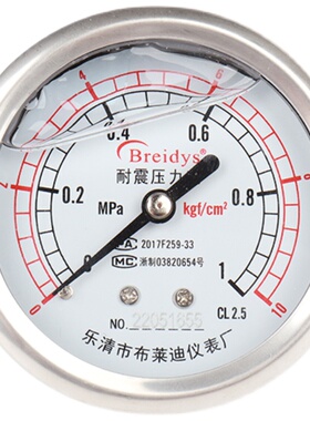 压力表YN60ZBF全不锈钢耐震压力表0-1.6/100mpa多量程水压气压表