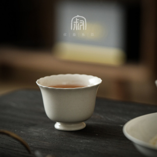 寂艺仿古泥撇口品茗杯家用归辞草木灰创意小高足茶杯主人杯小杯子