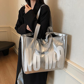 跨境韩版 大容量托特包女2026秋冬新款 字母印花单肩包百搭旅行包