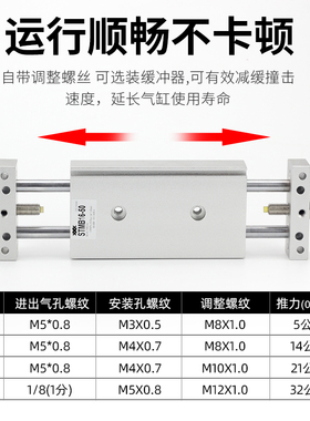 小型气动双轴双杆可调行程滑台气缸STMB10/16/20/L25x25-50-75-10
