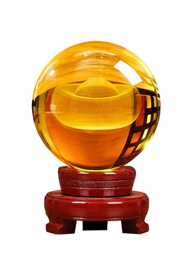黄色水晶球摆件可旋转招财原矿大号玻F璃球家居装饰办公室开业礼