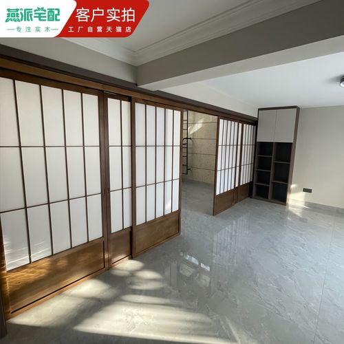 格子门实木吊轨推拉门厨房t日式隔断无轨隐形门实木推拉门定做移