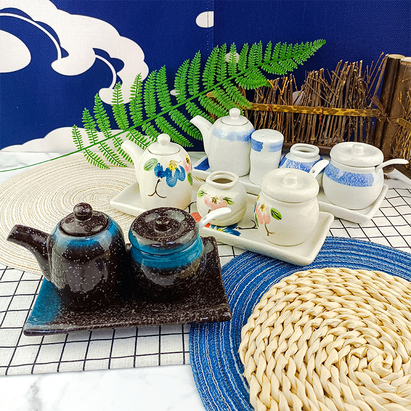 日式餐厅调味罐套装组合装陶瓷家用创意酱油壶调料罐糖盐罐芥末盅