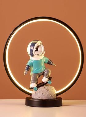 电脑桌面摆件办公室装饰品太空人月球台灯M卧室小夜灯太空人高级