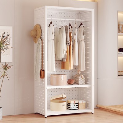 金属衣柜洞洞板简易衣帽架小户型落地挂衣K架卧室开放式防尘衣挂