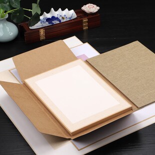 古法画片软e卡包边卡纸函套盒装加厚写生卡半生熟楮皮黄麻生宣卡