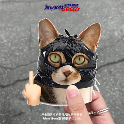 可爱卡通抽象小猫汽车贴纸悍匪猫咪装饰挡风玻璃电动车头盔贴