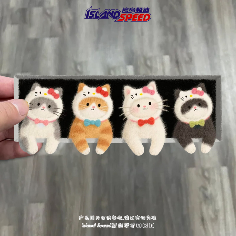 可爱毛绒小猫汽车贴纸卡通创意装饰电动车玻璃充电口贴画图片