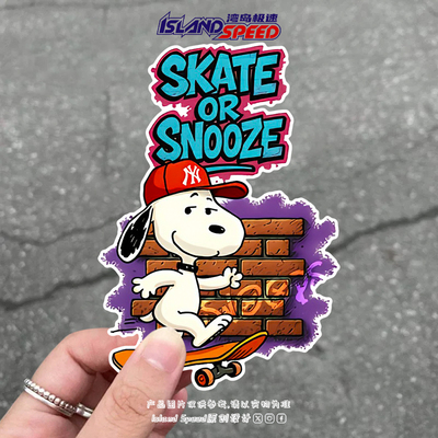 史努比SKATE OR SNOOZE汽车贴纸卡通可爱装饰电动车身滑板贴花