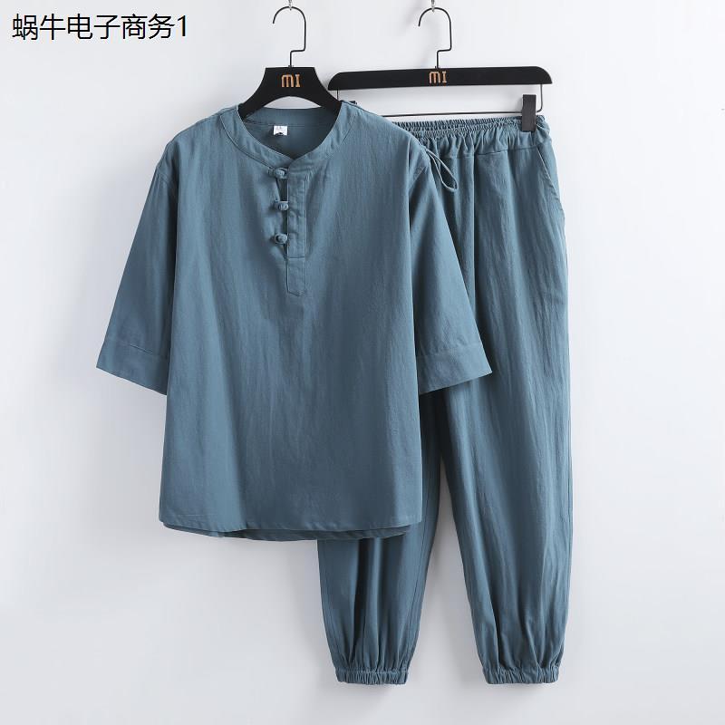 纯棉老粗布男士唐装套装中式汉服中老年休闲居士服上衣裤子两件套