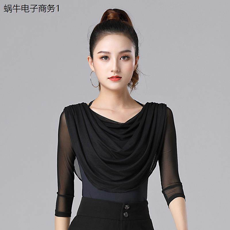 拉丁舞网纱中袖上衣女舞