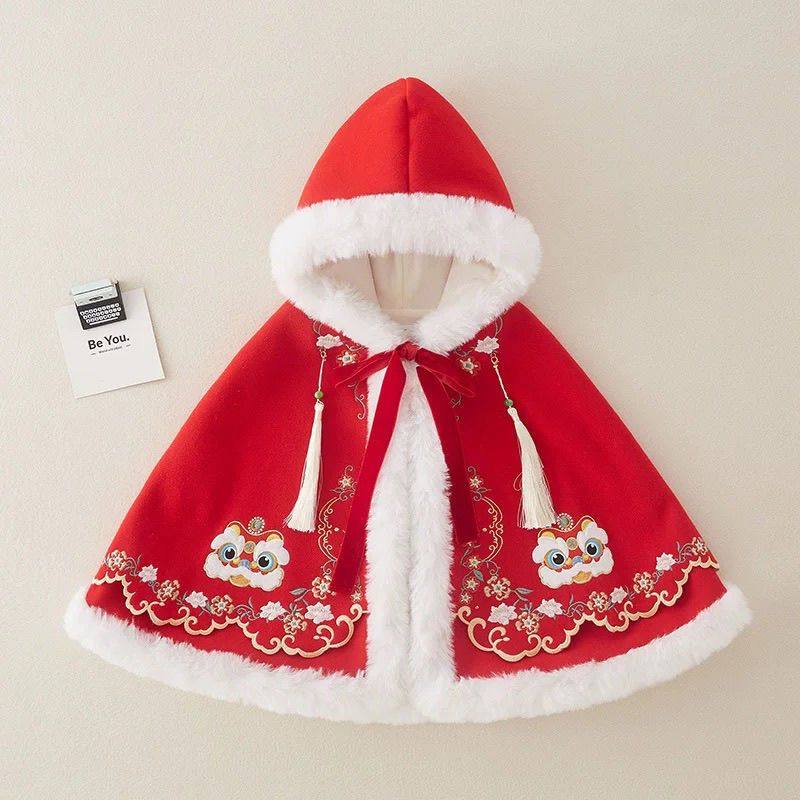 女童宝宝新年新款加绒斗篷披风连帽儿童国潮新年红色包被拜年服冬,童装/婴儿装/亲子装,汉服,淘宝优惠券,粉丝福利购,淘宝优惠卷