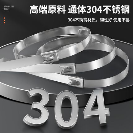 不锈钢扎带304金属收紧器强力固定卡扣可重复使用钢丝扎条捆绑带