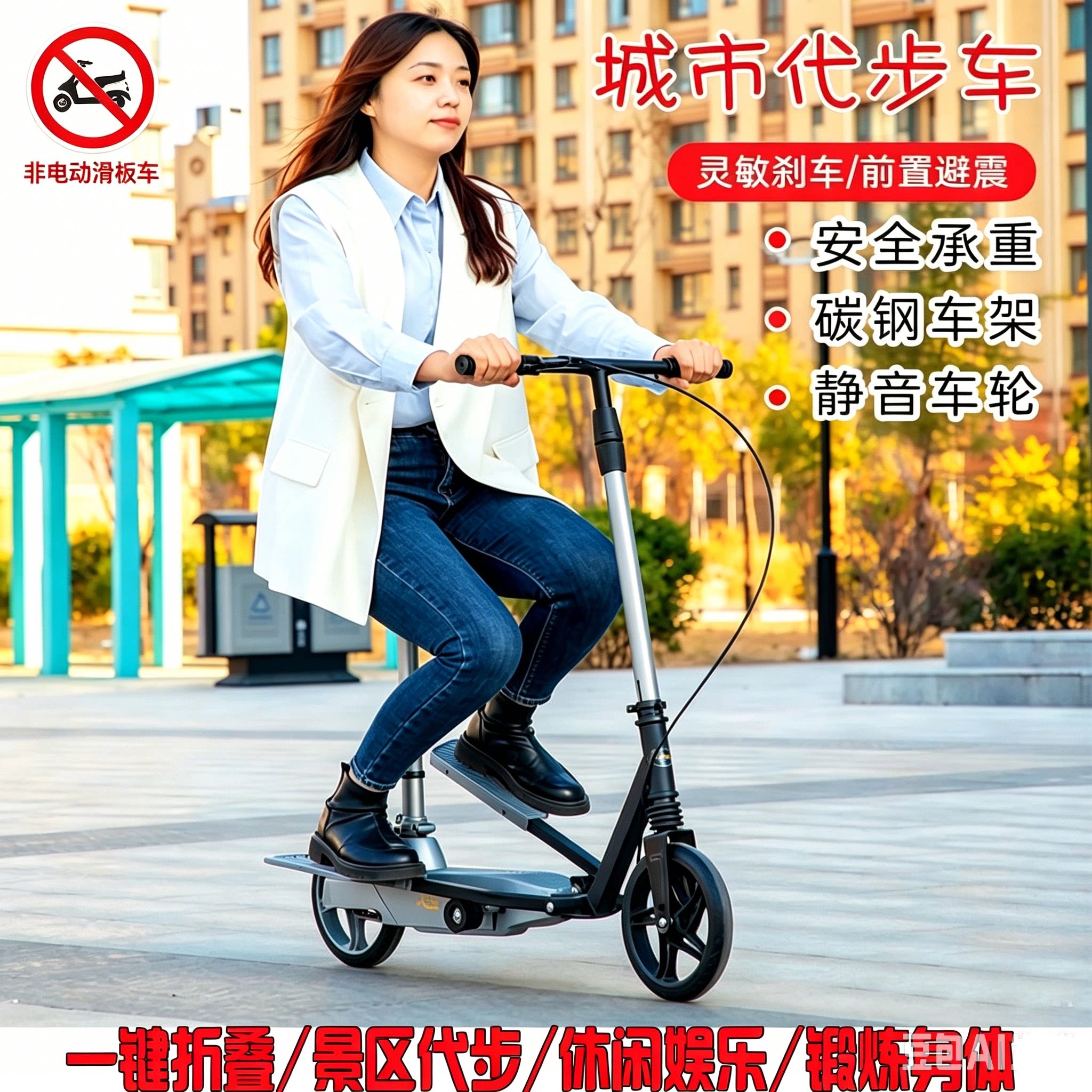 成人脚踩滑板车可坐可站可折叠