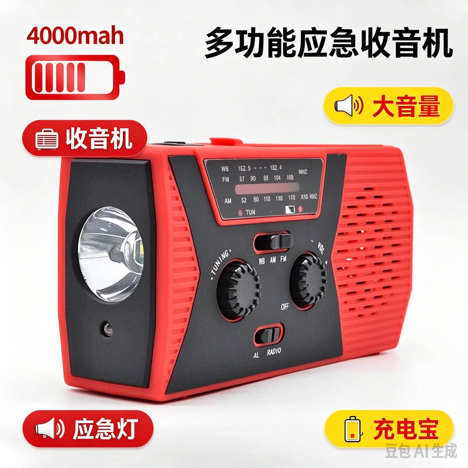 4000MAH应急太阳能手摇收音机
