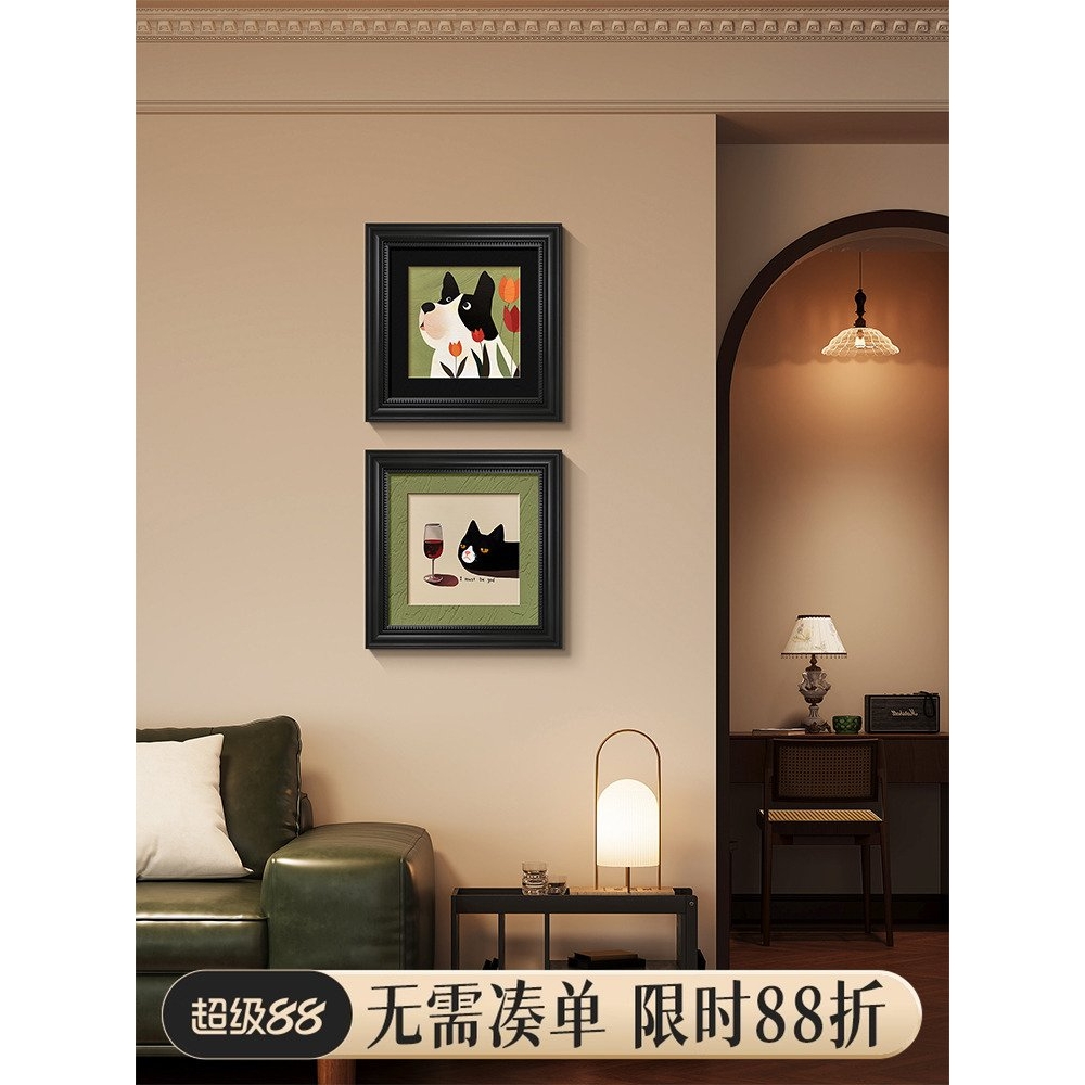 中古风餐厅装饰画多巴胺动物抽象艺术儿童房挂画小众高级感床头画图片