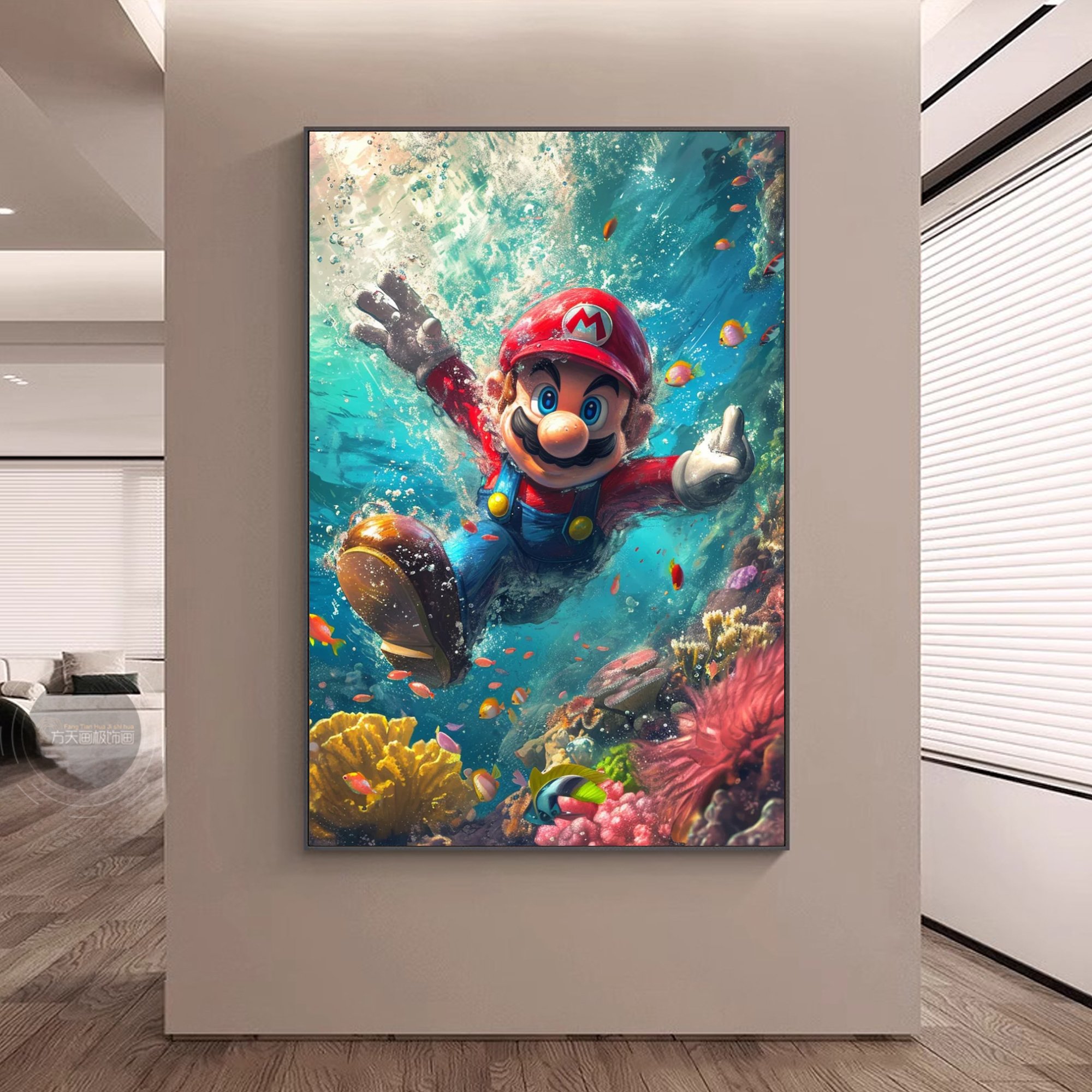 超级玛丽马里奥挂画客厅卡通游戏海报装饰画儿童房卧室背景墙壁画图片