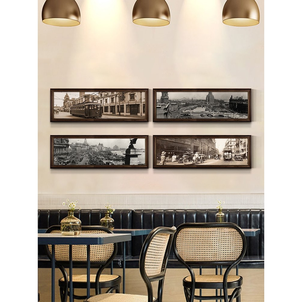 民国风装饰画老上海建筑老照片海报主题餐厅墙面壁画怀旧复古挂画图片