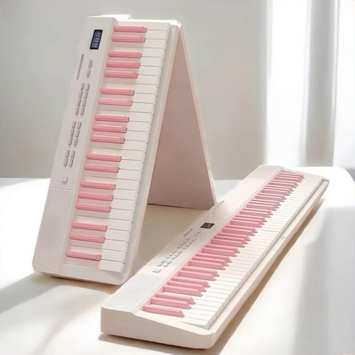 88键折叠电钢琴粉色力度电子琴成人幼师儿童便携钢琴家用初学入门 - 封面