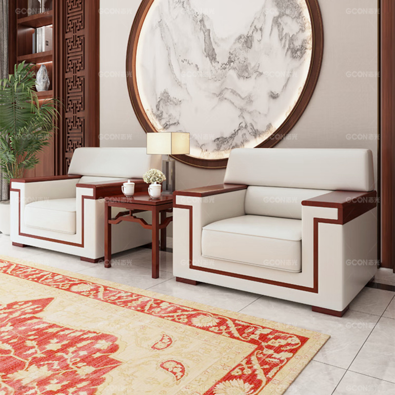 志光办公沙发会客室贵宾区接待会议室新中式商务洽谈办公单人沙发