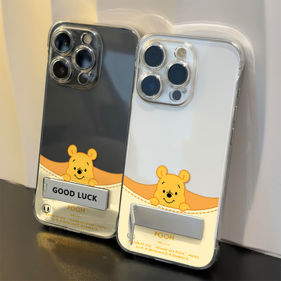苹果14可爱高级感硬iPhone15透明适用16PLUS卡通一加13T无边框超薄可爱VIVOIQOOZ11维尼熊小米17ProMax手机壳