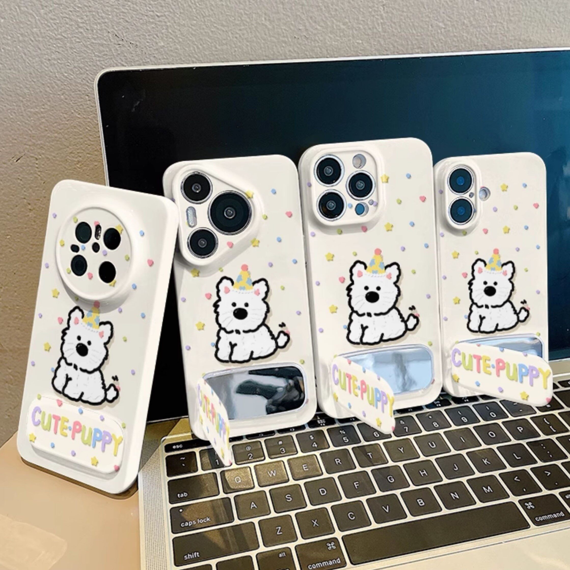 带镜子支架ins风13ProMax菲林Nova12可爱P80PRO卡通适用14高级感x200S苹果15plus波点西高地手机壳硬iPhone16