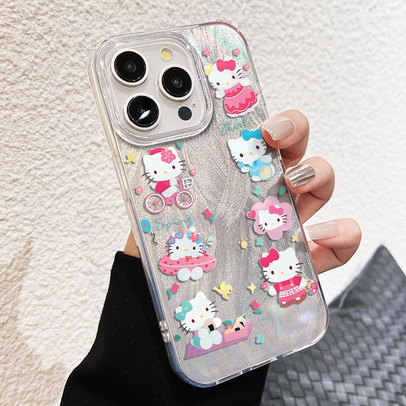 羽纱iPhone15ProMax卡通适用16plus少女心手机壳华为NOVA12活力硬ins风红米NOTE14苹果13骑车凯蒂猫iQOOneo10