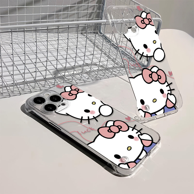 可爱KT猫S20高级感NOVA12手机壳iPhone14Plus透明15超薄A5PRO苹果13无边框硬16ProMax带支架MATE70适用A3卡通