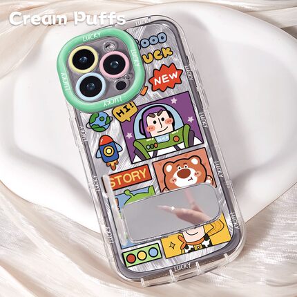 创意NOVA14活力版iPhone13动物总动员适用16带挂绳14plus手机壳软苹果17p镜子支架15ProMax卡通OPPOFINDX9PRO