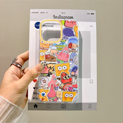 满屏蟹堡王iPhone16创意OPPOA6PRO带挂绳14plus适用手机壳硬苹果17大孔13ProMax可爱真我15-5g卡通荣耀MAGIC8