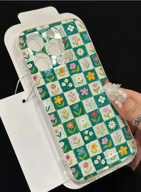华为NOVA14ins风红米NOTE15PRO苹果12软适用16PLUS透明iPhone13PRO手机壳17ProMax格子花朵小清新OPPOFINDX8S